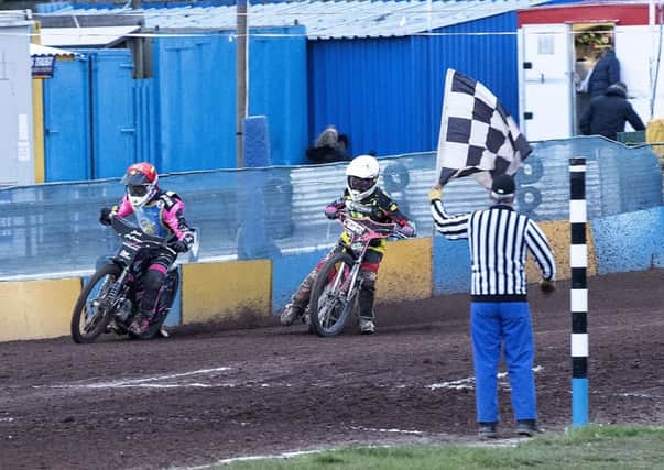 Heat  9, was the race of the night and Josh Pickering (Monarch of the match) won it on the line defeating Josh Bates. Picture: Ron MacNeill