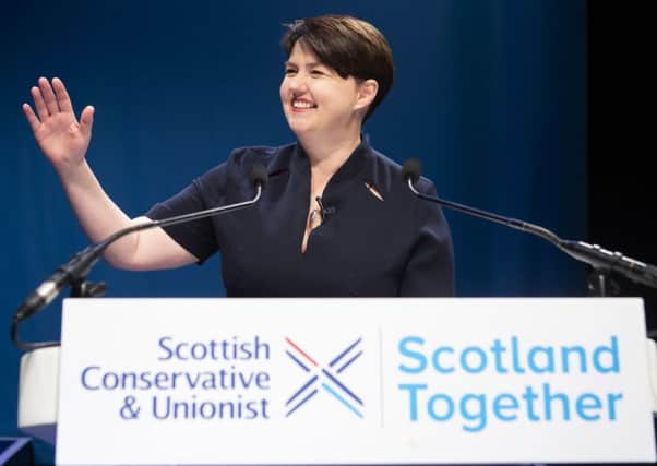 Scottish Conservative leader Ruth Davidson delivers her keynote speech. Picture: PA