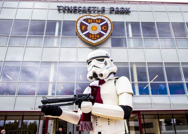 A Stormtrooper arrives at Tynecastle for May the 4th ahead of Hearts v Kilmarnock. Pic: SNS