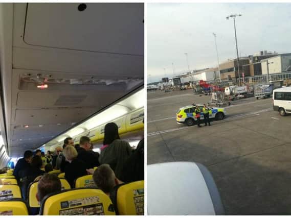 Pictures show police on board the Ryanair aircraft at Edinburgh Airport. Pic: contributed