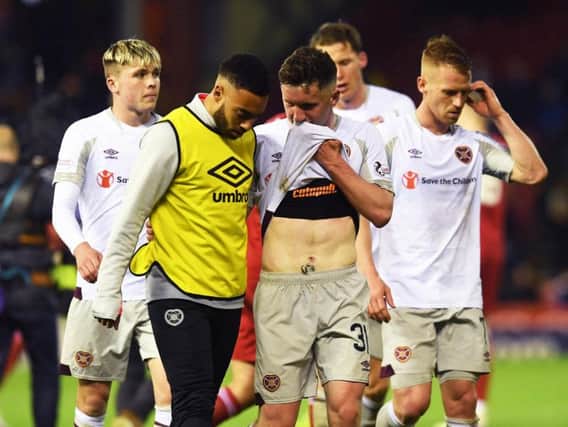 The Hearts players were left to lament another disappointing result at Pittodrie.