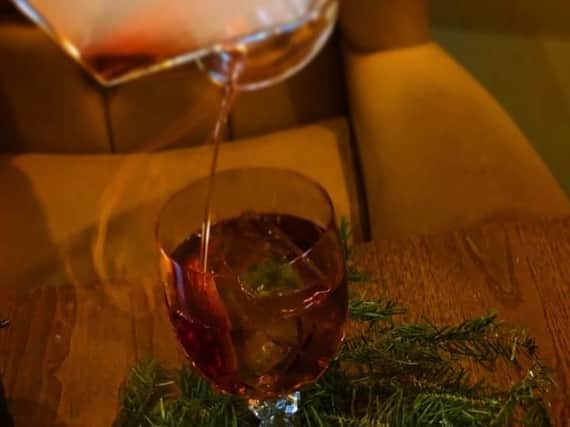 The Wild Wind in the Wood featuring Highland Park whisky, Esprit De Figue liqueur, Punt e mes sweet vermouth and walnut bitters at Badger & Co.