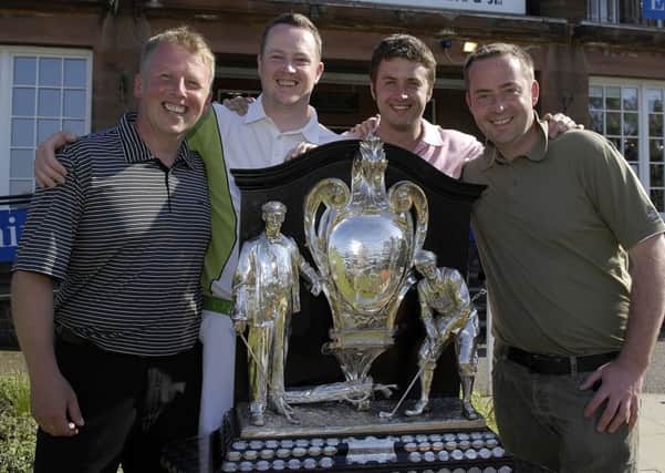 Craig Elliot, far right, and Darren Coyle, second right, pictured with Carrickvale team-mates David Ewan, left and Allyn Dick after winning the Dispatch Trophy back in 2008