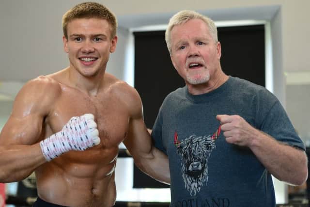 GLASGOW, SCOTLAND - MAY 14: Ivan Baranchyk of Russia with legendary trainer Freddie Roach of USA during a Media Work out ahead of the Muhammad Ali Trophy Semi-Finals - World Boxing Super Series Fight Night at MTK Global Scotland on May 14, 2019 in Glasgow, Scotland. (Photo by Mark Runnacles/Getty Images)