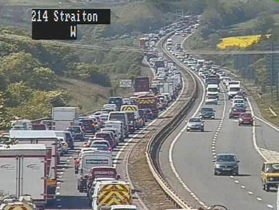 The collision has resulted in lengthy delays on the City Bypass. Pic: Traffic Scotland