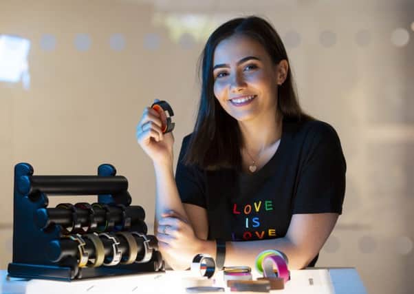 Creative Degree Show 2019 - Beatriz Calvarho.  Beatriz is a final year Product Design student who has designed an anti-harassment wristband.