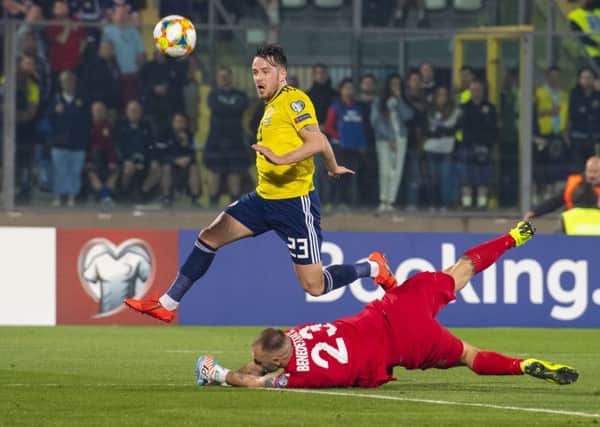 Marc McNulty in action for Scotland. Pic: SNS