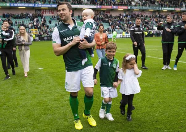 Lewis Stevenson with his family after Sunday's final league game of the season against Aberdeen at Easter Road