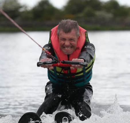 Scottish Liberal Democrat leader Willie Rennie water-skiing at Water Ski and Wakeboard Scotland in Dunfermline as he campaigns for the European elections. Pic: Andrew Milligan/PA Wire