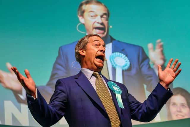 Nigel Farage attends a rally with the Brexit Partys European election candidates at the Corn Exchange in Edinburgh on May 17, 2019 in Edinburgh, Scotland. Pic: Photo by Jeff J Mitchell/Getty Images)