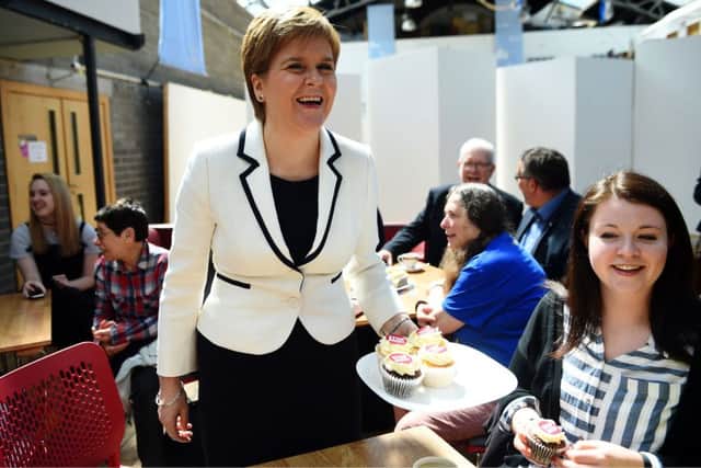 Scotland's First Minister and leader of the Scottish National Party (SNP), Nicola Sturgeon meets with European citizens during a European Parliament election campaign event at the Out of the Blue Drill Hall in Edinburgh on May 21, 2019. Pic: Andy Buchanan / AFP/Getty Images