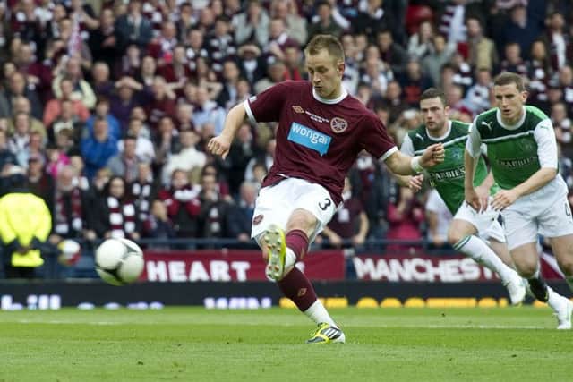 19/05/12 WILLIAM HILL SCOTTISH CUP FINAL
HIBERNIAN v HEARTS (1-5)
HAMPDEN - GLASGOW
Hearts' Danny Grainger scores his side's third goal of the game from the penalty spot