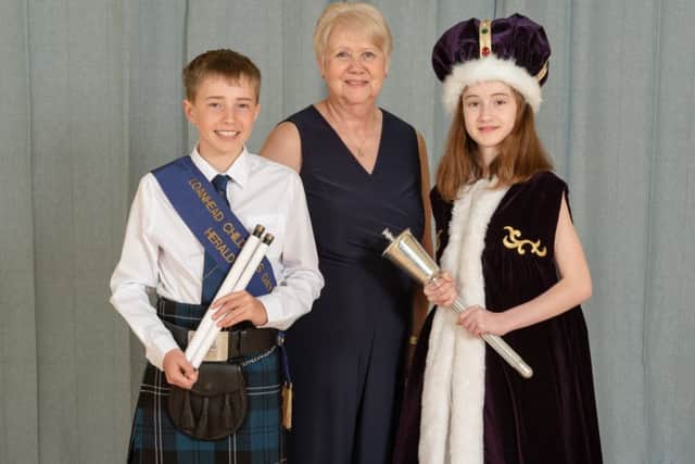 2019 Loanhead Queen Maja Zynda, Herald Luke Simpson and Crowning Lady Catherine Paterson. Photo by Sarah Elizabeth Photography. Maja is a pupil at St Margaret's Primary School. Luke is a pupil at Loanhead Primary School.