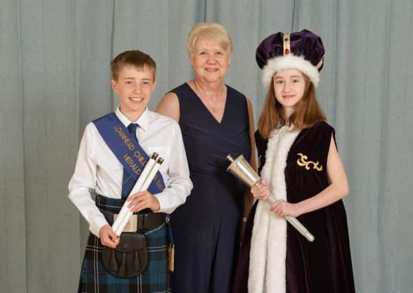 2019 Loanhead Queen Maja Zynda, Herald Luke Simpson and Crowning Lady Catherine Paterson. Photo by Sarah Elizabeth Photography. Maja is a pupil at St Margaret's Primary School. Luke is a pupil at Loanhead Primary School.