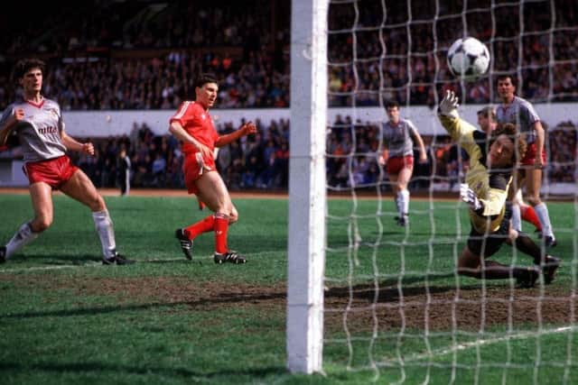 Levein, left, looks on as John Hewitt scores for Aberdeen in the 1986 Scottish Cup final. The 3-0 loss was Leveins only Scottish Cup final involvement before tomorrows match