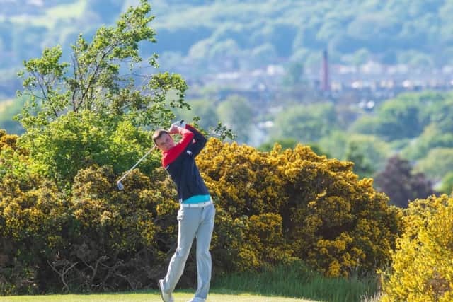 Edinburgh Leisure's Scott Finlay tees off at the ninth against Dirleton Castle. Picture: Ian Georgeson