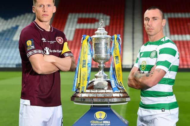 The captains, Christophe Berra and Scott Brown, with the Scottish Cup trophy prior to Saturday's final.