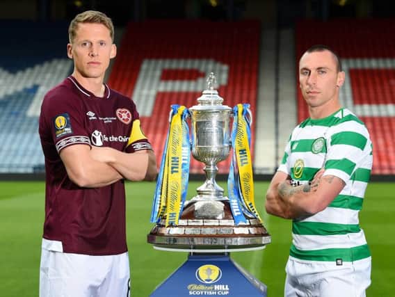 The captains, Christophe Berra and Scott Brown, with the Scottish Cup trophy prior to Saturday's final.
