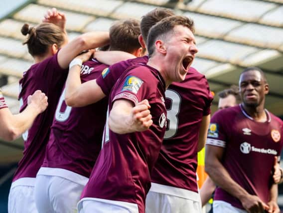 Will Hearts be celebrating at Hampden Park tomorrow? Picture: SNS