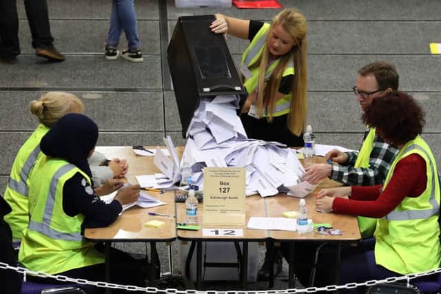 Ballot papers are counted during the European Parliamentary elections count at the International Conference Centre in Edinburgh. Picture: Andrew Milligan/PA Wire