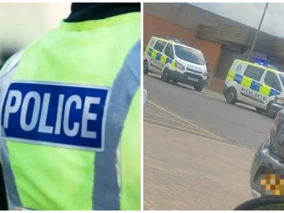 A picture posted on social media shows police vans near the Ladbrokes bookies. Pic: Blackburn, West Lothian Facebook page.