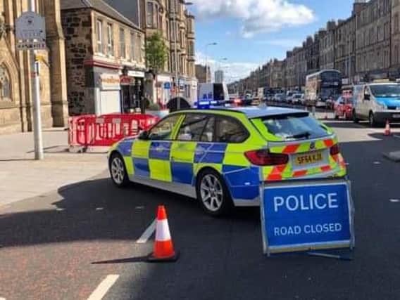 Leith Walk is currently closed after a cyclist was hit by a van. PIC: Cameron Allan