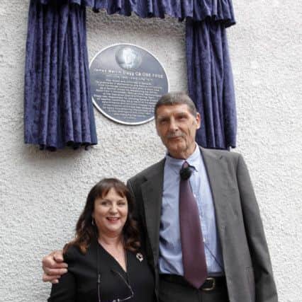 Unveiling of plaque to James Stagg in Dalkeith - son Peter Stagg with organiser Sharon MacIntosh