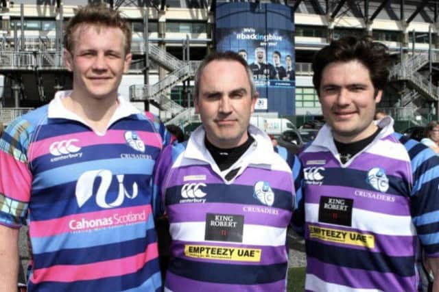 Mark Dainter (middle) started Crusaders Rugby along with Duncan Wilson in 2008. He is pictured her with ex Scotland internationals Simon Taylor (left) and Ben Di Rollo.