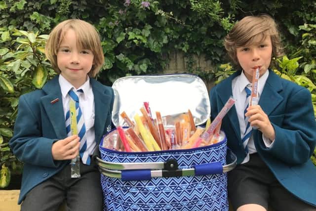 Caring Oscar Witherow has been selling ice pops to his school chums to raise cash for neuroblastoma research. Pictures is Oscar with his seven-year-old brother Caolan.