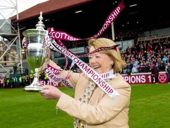 Hearts owner Ann Budge with the Championship trophy in 2015