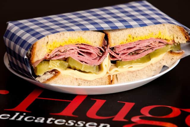 The packed pastrami sandwich.