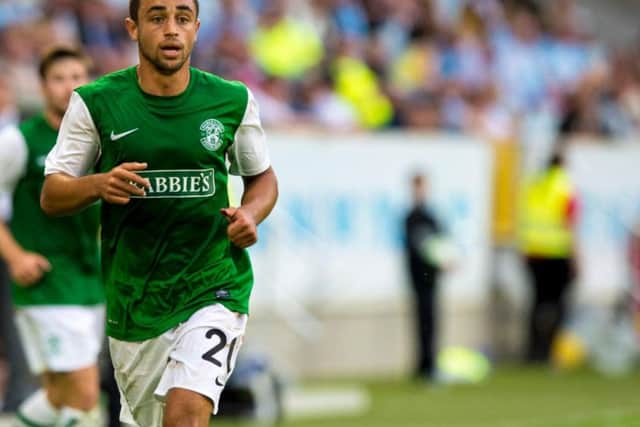 Tom Taiwo in action for Hibs in 2013