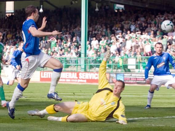 Andy McNiel in action for Hibs. Not the club's best keeper in the 21st century. Picture: SNS