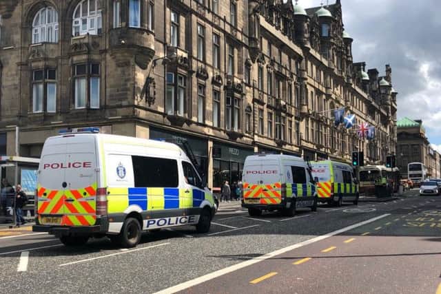 Police vans have arrived in the city centre. Pic: Lisa Ferguson