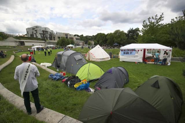 The camp outside Holyrood. Protesters plan to remain there until Thursday