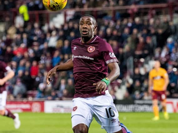 Arnaud Djoum, seen here in action for Hearts, is a reported target for Panathinaikos