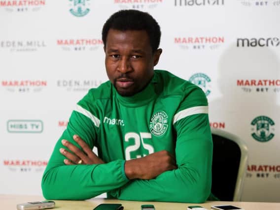 Efe Ambrose speaks to the media during his time at Hibs