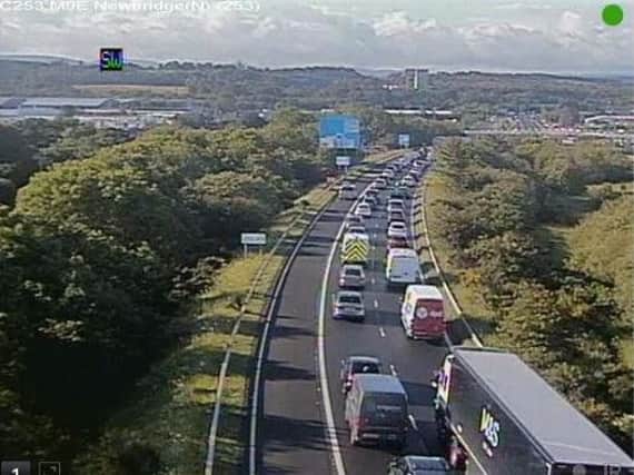 Slow moving traffic at Newbridge this morning. Picture: Traffic Scotland