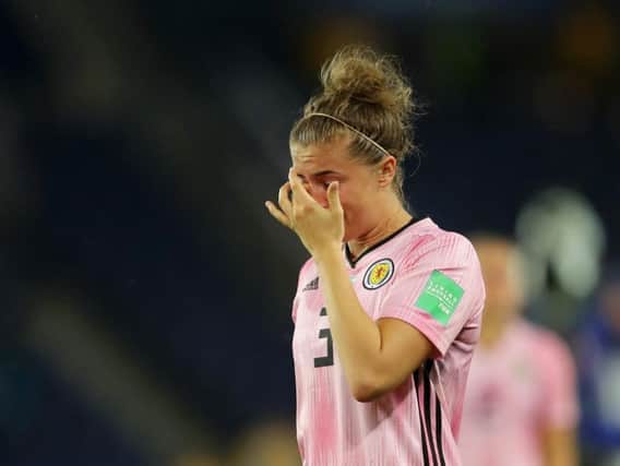A dejected Nicola Docherty at full-time after Scotland's 3-3 draw with Argentina.