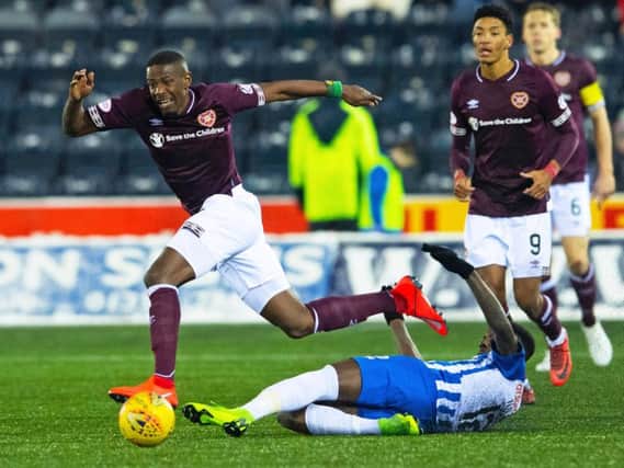 Hearts and Kilmarnock in action at Rugby Park last season.