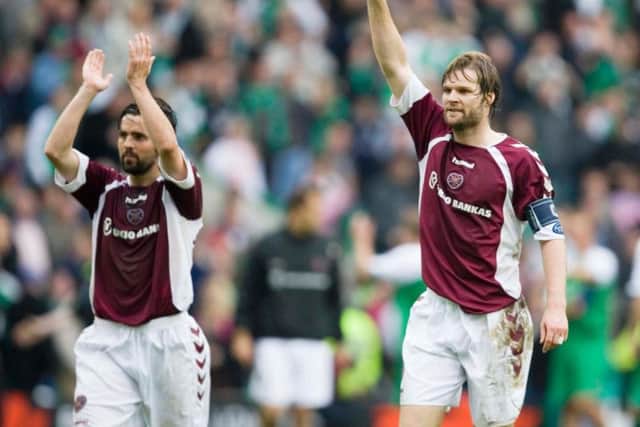 The Steven Pressley salute which Hearts fans became accustomed to. Picture: SNS