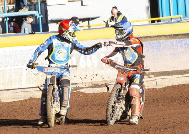 Victor Palovaara and Joel Andersson celebrate their one-two in heat nine. Pictures: Ron MacNeill