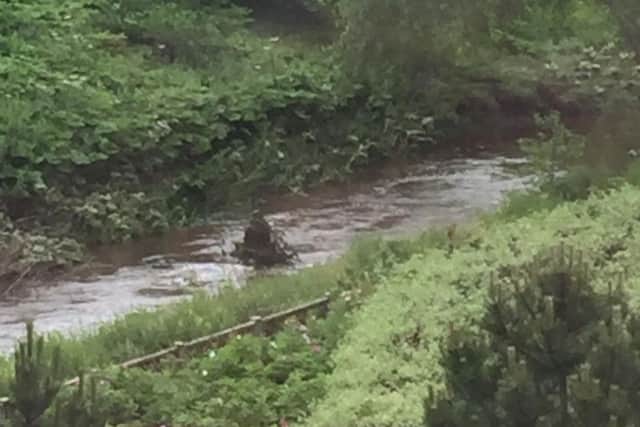 The statue can be seen to have collected some debris during the flash floods. PIC: Rebecca Ketchen