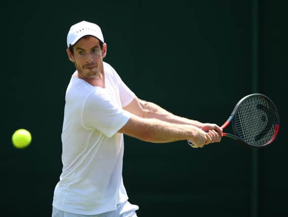 Andy Murray practises at Wimbledon. Picture: Getty