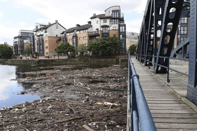 Rubbish and debris in the Water of Leith at the basin. Pic: Lisa Ferguson