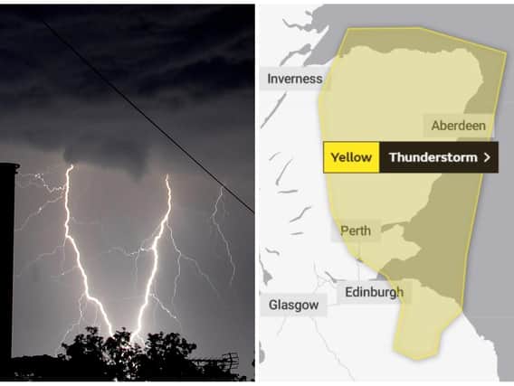 A yellow weather warning for thunderstorms has been placed over East Lothian by expert forecasters