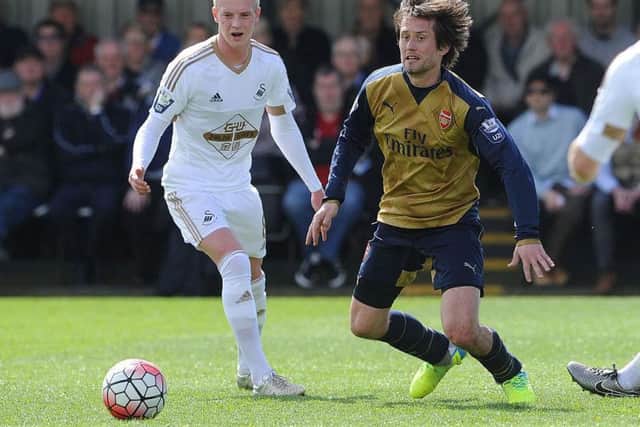Adam King playing for Swansea's reserves against Arsenal.