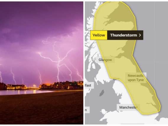 Experts have issued a yellow weather warning for large parts of Scotland today.
LEFT: Lightning over North Berwick. Picture: Cameron Henderson