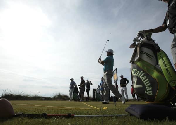 Phil Mickelson tees off on the 16th during a practice round at Royal Portrush Golf Club. Pic: Getty