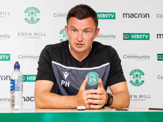 Paul Heckingbottom addresses the media ahead of Hibs' Betfred Cup opener against Stirling Albion